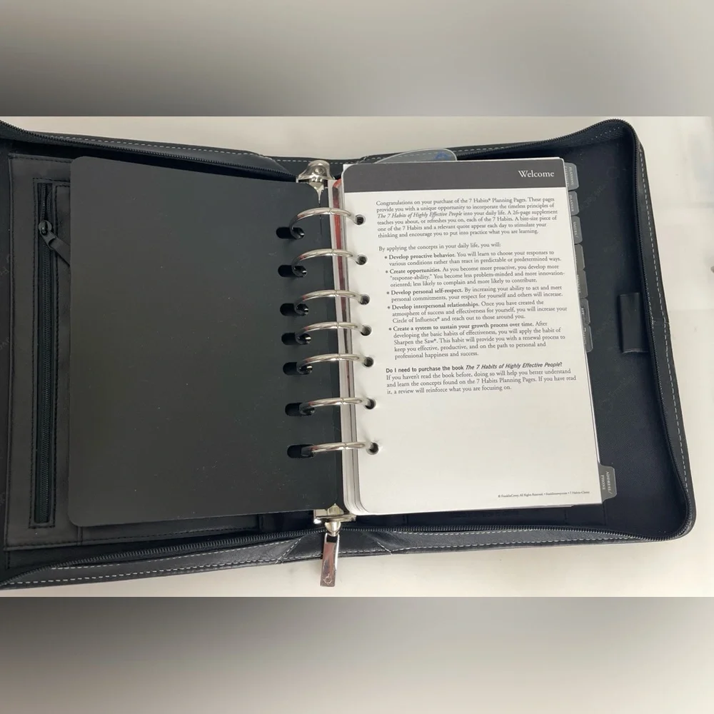2009 Franklin Covey LEATHER Planner Organizer 7 Ring Insert Handle 10.25” UNUSED